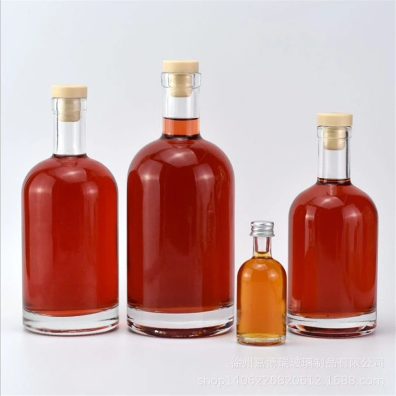 China Factory Manufacturer High Qualitywholesale Empty Clear Round 375ml 500ml 750ml Glass Bottle Wine Bottle Vodka Gin Rum Alcohol Whiskey Tequila Brandy